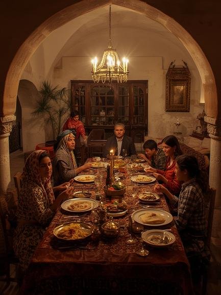 Moroccan family meal overview in Morocco