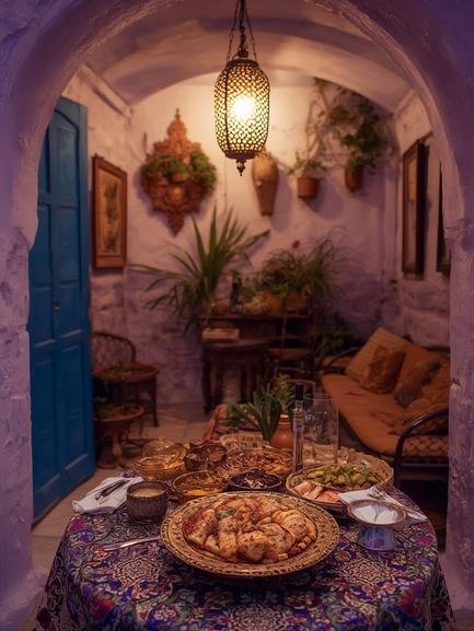 Moroccan food in Chefchaouen overview in Morocco