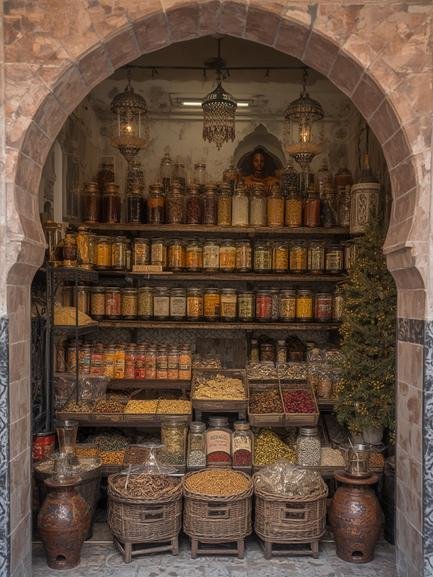 Moroccan spices shopping overview in Morocco